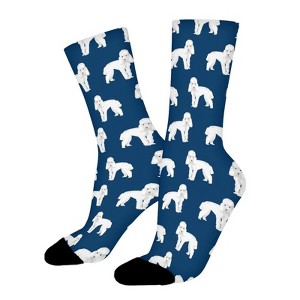 White Toy Poodle Dog Navy Blue Women Printed Crew Socks Funny Funky Socks Soft Polyester Novelty Gifts for Artists Men - 1 of 4
