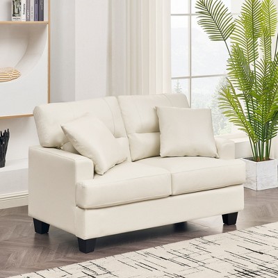 Faux Leather Loveseat Sofa with 2 Throw Pillows, Tufted Loveseat with Wooden Legs, Morden Sofa Suitable for Living Room, Office - Morden Fort