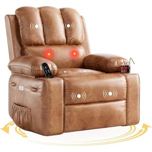 Recliner Chair with Heat and Massage - 360° Swivel&Faux Leather Rocking Chair with Cup Holder for Living Rooms, Bedrooms - 1 of 4