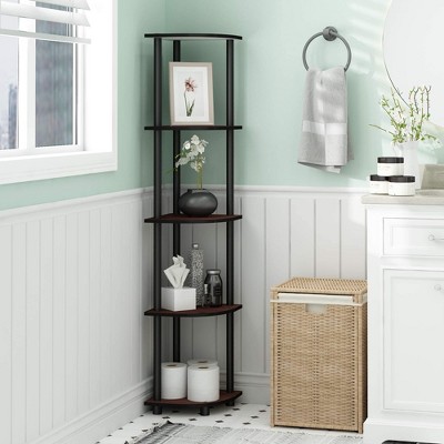 Furinno Modern 5-Shelf Tall Bookshelf Multipurpose Shelving Unit Corner Display Rack,Dark Cherry/Black