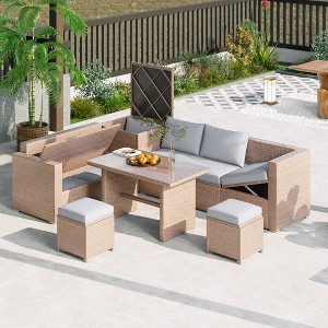 6PCS Patio PE Rattan Conversation Set, Outdoor Wicker Sectional Sofa with Storage Box and Tempered Glass Top Table -ModernLuxe - 1 of 4