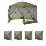 CLAM Quick Set Escape 12 x 12 Foot Portable Pop Up Outdoor Camping Gazebo Canopy Shelter Tent with Carry Bag and Wind Panels (4 Pack), Green