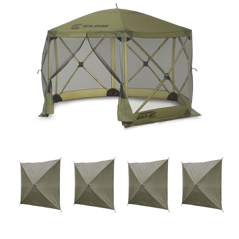 CLAM Quick Set Escape 12 x 12 Foot Portable Pop Up Outdoor Camping Gazebo Canopy Shelter Tent with Carry Bag and Wind Panels (4 Pack), Green, 1 of 7