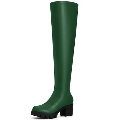 BLISSFUL STEP Platform Lug Sole Over the Knee Boots Round Toe Thigh High Chunky Heels Boots for Women