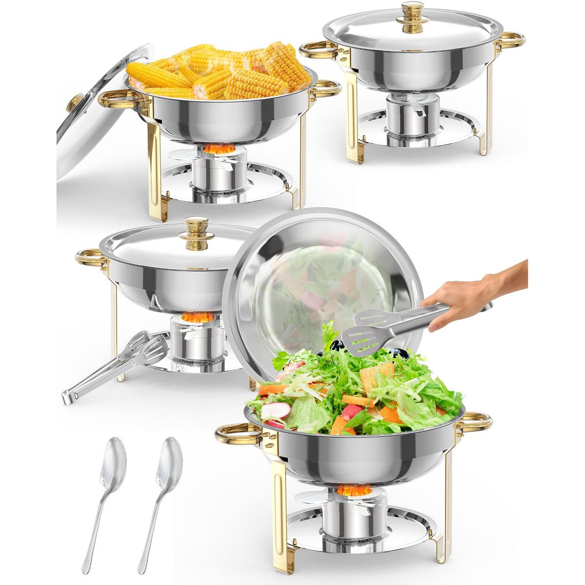 Garvee 5QT Gold Chafing Dish Buffet Set – Stainless Steel Food Warmer with Lid Holder, Spoon & Tweezer – For Catering, Weddings, Parties, Banquets - thumbnail 9