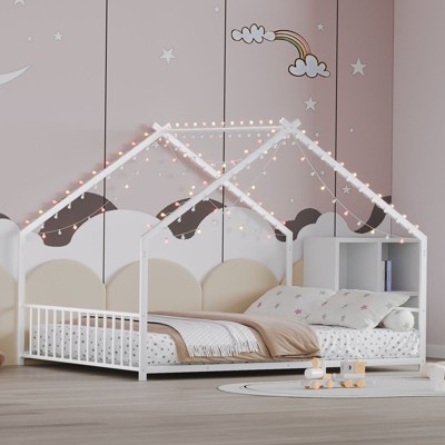 NicBex Twin/Full Size Bed Frame,Roof-shaped Iron Frame Bed with LED Light Strips,Platform Bed for Adults,Kids,Teens,No Box Spring Needed