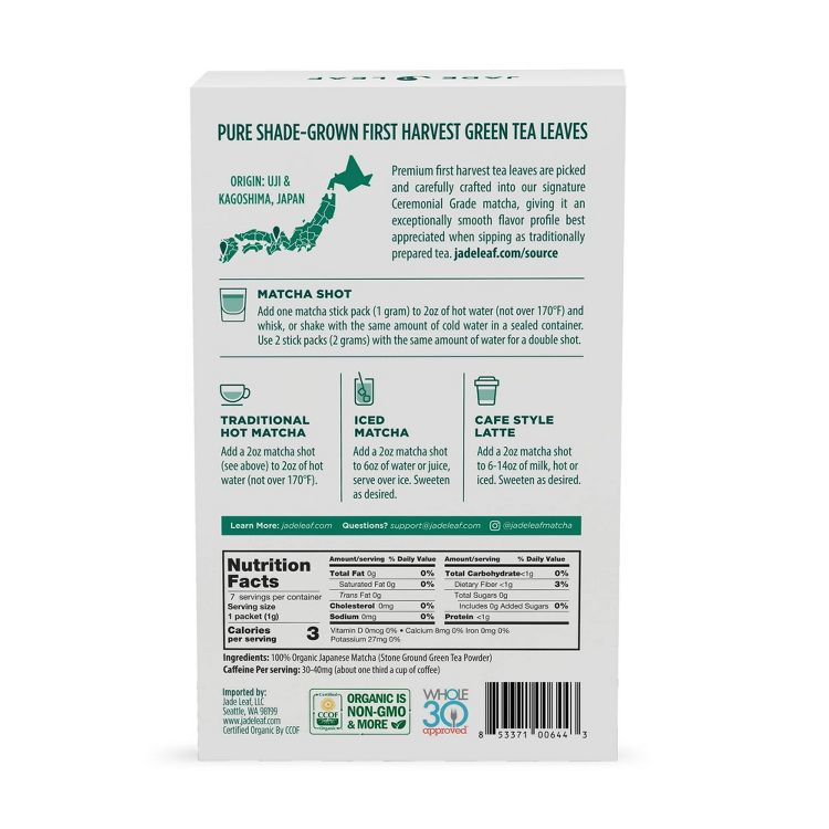 Jade Leaf Organic Ceremonial Grade Matcha Green Tea Powder Packets - 10ct, 2 of 5