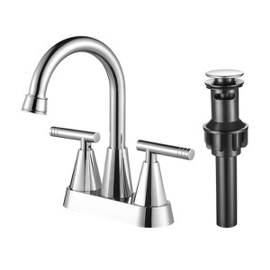 Cobbe Chrome Bathroom Faucets for Sink 3 Holes, 4 inch Bathroom Sink Faucet with Pop-up Drain and Supply Hoses, Stainless Steel Centerset Faucets - 1 of 4