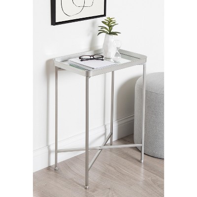 Celia Silver Metal and Glass Mirrored Rectangular Accent Table