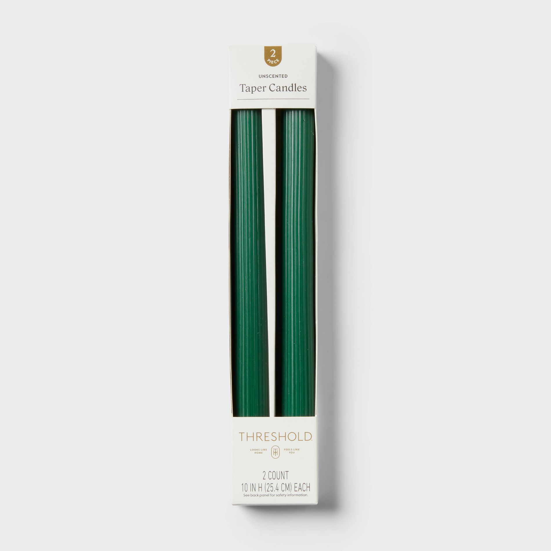 2pk Ribbed Taper Candle Set Green - Threshold™