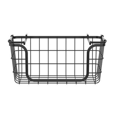 Modern Black Metal Wire 3-Piece Stackable Storage Basket Set