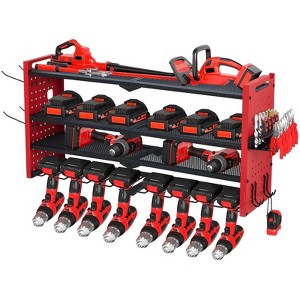 Power Tool Organizer,Drill Holder Wall Mount, Heavy Duty 4-Layer Drill Storage Shelf Loads 400Lbs,8 Drill Holders and Drill Bit Rack,Utility Storage - 1 of 4