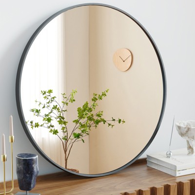 GlasFlength Decorative Wall Mirrors, Round Mirror Wall Mounted Circle Mirrors Vanity Mirror for Bathroom, Living Room, Bedroom, Entryway, Black 24"*3"