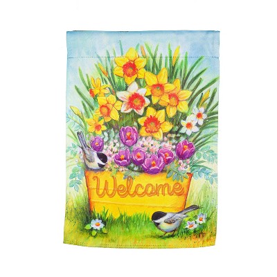 Yellow Bucket  Welcome Garden Suede Flag