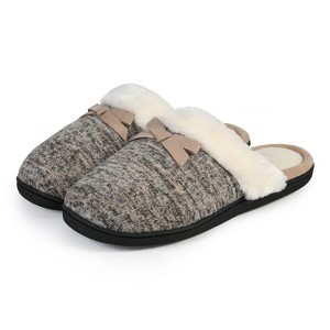 Roxoni Women’s Cozy Memory Foam Slippers, Fuzzy Warm Faux Fur, Anti-Skid Rubber Sole - 1 of 4