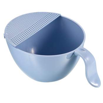 Unique Bargains Rice Washing Bowl Kitchen Strainer Colander Bowl Drain Basket Wash Strainers blue