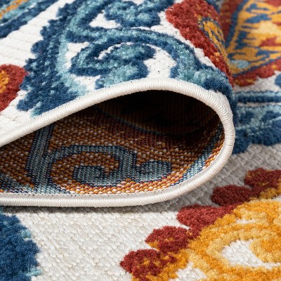 Boho Paisley Orange/Blue Synthetic Indoor/Outdoor Area Rug