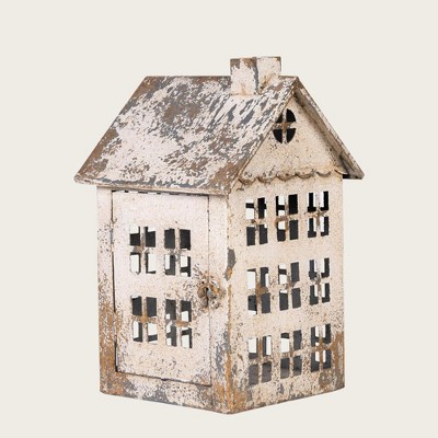 Vintage House Shaped Candle Holder Lantern Rustic Farmhouse Metal Candle Lantern Decor for Indoor Outdoor Use