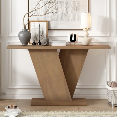 FURNIinspire Console Tables Entryway Table Living Room Table Narrow Console Table, V-Base Design Classic Entry Table, Brown, 14.2"*59.8"*33.8"