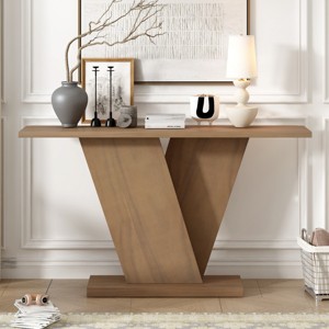 FURNIinspire Console Tables Entryway Table Living Room Table Narrow Console Table, V-Base Design Classic Entry Table, Brown, 14.2"*59.8"*33.8" - 1 of 4