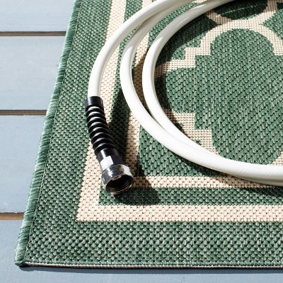 Green and Beige Geometric Indoor/Outdoor Runner Rug