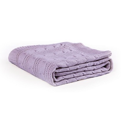 JINCHAN 80 x 60 Inch Lightweight Indoor Outdoor Cable Knit Sweater Style Accent Throw Blanket for Living Rooms, Bedrooms, and Travel, Lilac