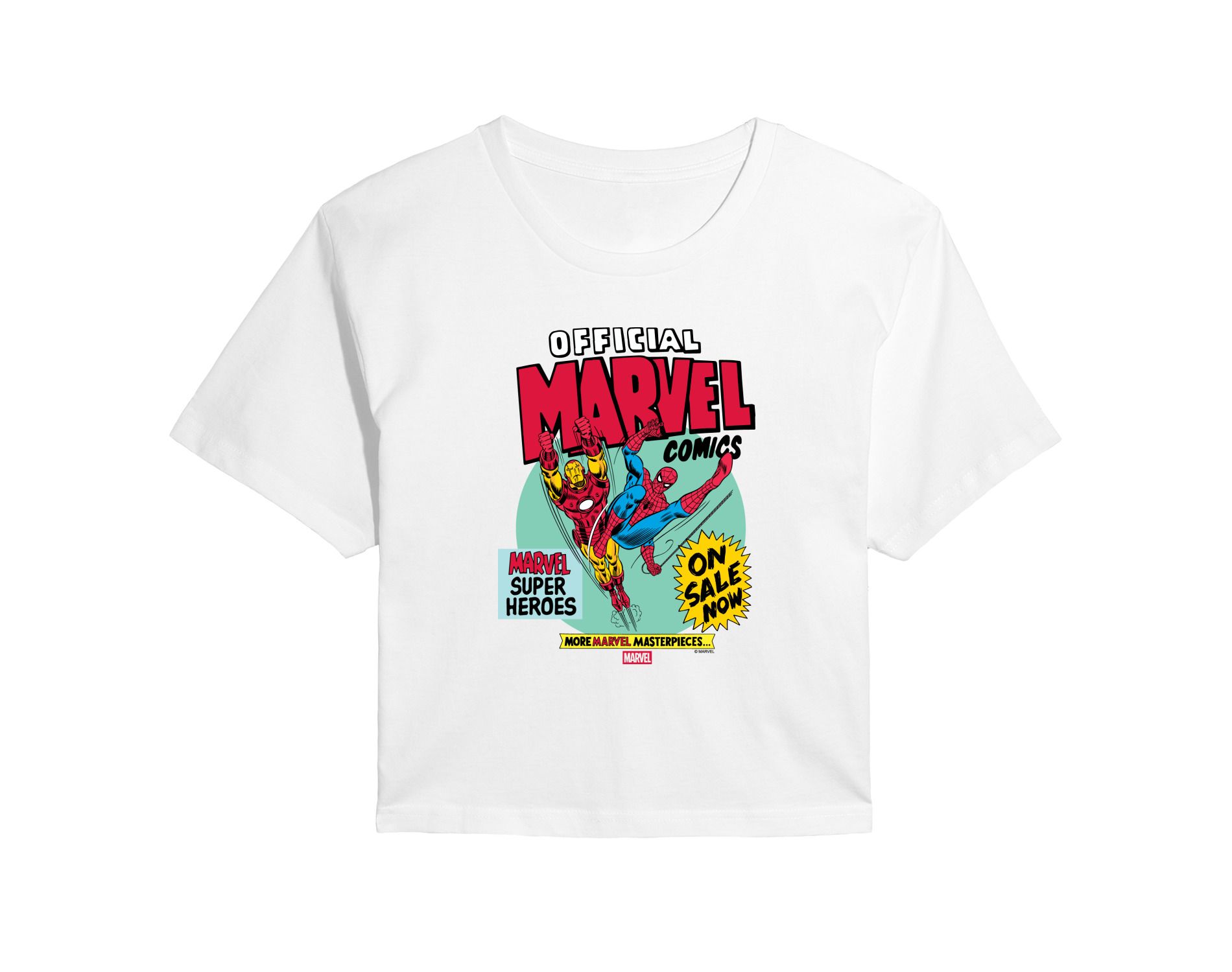 Women's Marvel Heroes Spider-Man Iron Man Cropped Graphic T-Shirt - White - 2 X-Large