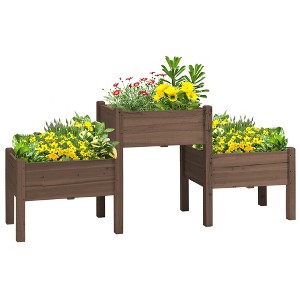 Outsunny 73" x 18" x 32" 3 Tier Raised Garden Bed w/ Three Elevated Planter Box, Freestanding Wooden Plant Stand for Vegetables, Herb and Flowers - 1 of 4