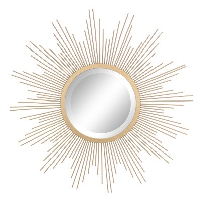 23" Metal Sunburst Wall Mirror Gold - Stonebriar Collection: Antique Finish, Boho Style, Easy to Install