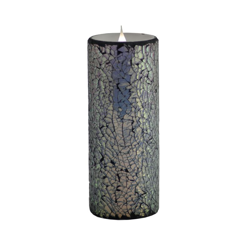 Solare 3x8 Mirrored Mosaic Flat Top 3D Virtual Flame Candle Gray, 1 of 3