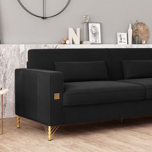 NicBex Couches for Living Room 85" Sofa Velvet Upholstered 3-Seat Couch Soft Sponges Modern Designs Sofa with Gold Accents and Plush Cushions, Orange - 1 of 4