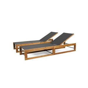 Outdoor Chaise Lounge, Patio Reclining Chair with Adjustable Backrest, Wooden Sunbathing Chair for Patio Pool Garden Backyard - 1 of 4
