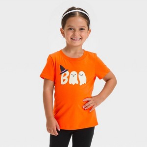 Toddler Girls' Halloween Ghost Short Sleeve T- Shirt - Cat & Jack™ Dark Orange - 1 of 4