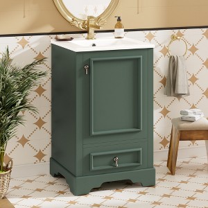 KWPZQEB 20" Bathroom Vanity with Ceramic Basin, Undermount Vanity Sink Cabinet with Doors and Adjustable Shelf, Storage Cabinet for Bathroom - 1 of 4