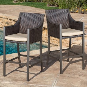 SKRAN Outdoor Wicker Bar Stools,Barstool Set with back and sides, Barstool with iron and aluminum Set of 2 for Patio, Garden, Outdoor(Multi Brown) - 1 of 4
