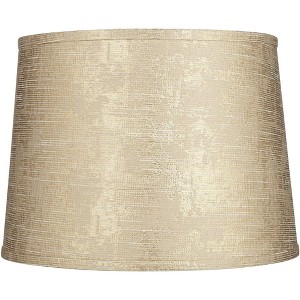 Springcrest 13" Top x 15" Bottom x 11" High x 11" Slant Print Lamp Shade Replacement Medium Gold Tapered Drum Modern Fabric Pattern Spider Harp Finial - 1 of 4