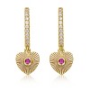 Guili Sunray Heart Dangle Charm Hoop Earrings in 14k Gold Plating with Cubic Zirconia, A Stunning & Radiant Symbol of Love and Warmth - 2 of 2