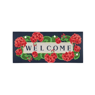 Geraniums Welcome Navy and Red Rubber Outdoor Doormat