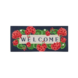 Evergreen Geraniums Welcome Textured Sassafras Indoor Outdoor Switch Doormat 1'10"x10" Multicolored - 1 of 4