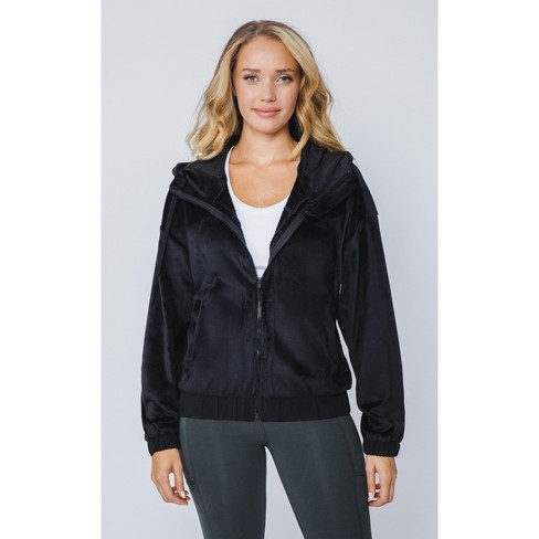 90 Degree By Reflex - Performance Activewear Fleece Hoodie Jacket - Black  Stripe, Large
