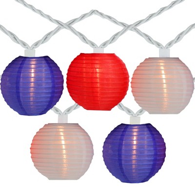 Northlight 10-Count Red and Blue Round Chinese Lantern String Lights, 7.5ft White Wire