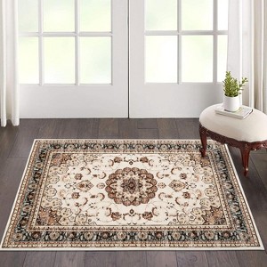 Vintage Area Rug - Machine Washable Low Pile Carpet with Non-Slip Rubber Backing, Soft Pet Friendly Rug for Living Room, Bedroom, Dining Room - 1 of 4