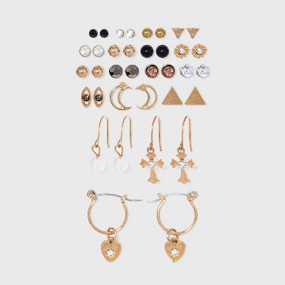 Stud, Moon, Wire Hoop with Charm Earring Set 18ct - Wild Fable™