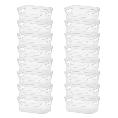 Sterilite 9.5 X 6.5 X 4 Inch Small Open Scoop Front Clear Storage Bin With  Comfortable Carry Through Handles For Household Organization (16 Pack) :  Target