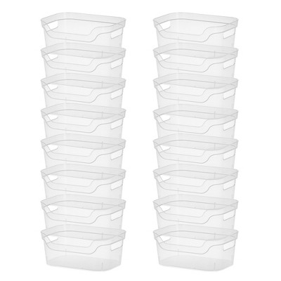 Sterilite 4.25 x 8 x 12.25 Inch Small Modern Storage Bin w/ Comfortable  Carry Through Handles & Banded Rim for Household Organization, Clear (16  Pack)