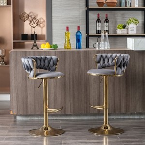 CAVINAS 24"-32"Luxury Velvet Bar Stools,Set of 2,Swivel Barstools with Adjustable Lifting,Counter Height Stools,Woven Back&Footrest - 1 of 4