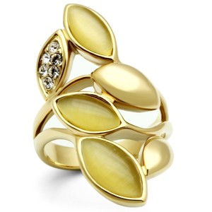 Slickblue IP Gold Ion Plated Brass Ring with Citrine Yellow Synthetic Cat Eye - Women's Fashion Jewelry, Size 5-10 - 1 of 4