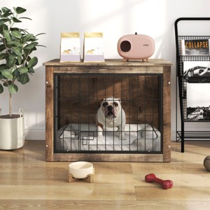 LAOTIES 22'' Wooden Dog Crate Furniture With Double Doors,Indoor Dog Kennel End Table For Small And Medium Dogs - 1 of 4