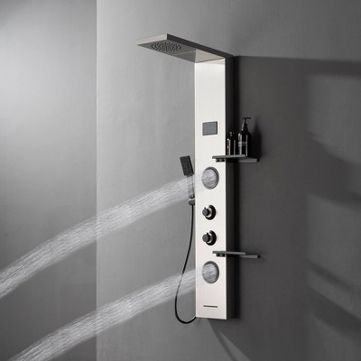 Stainless Steel 2-Jet Rainfall Shower Panel System with Shelf