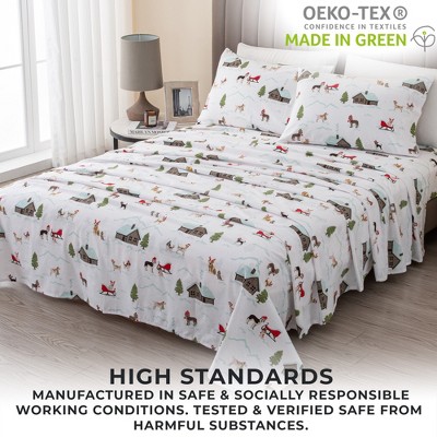 Twin Gray Cotton Flannel Holiday Print Sheet Set
